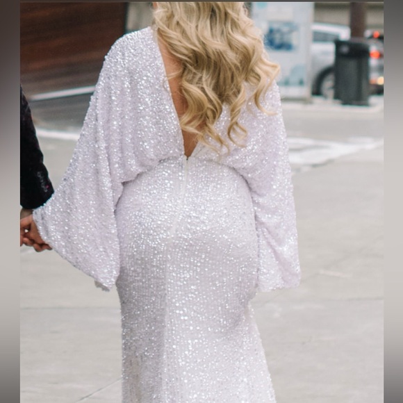 ASOS Ciara White sequin kimono sleeve Wedding Dress - Picture 7 of 12